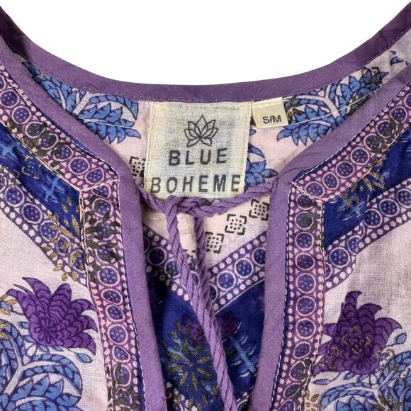 Blue Boheme Tiered Floral Dress Sz.S Purple Tassels Peasant Boho Festival - Picture 7 of 15